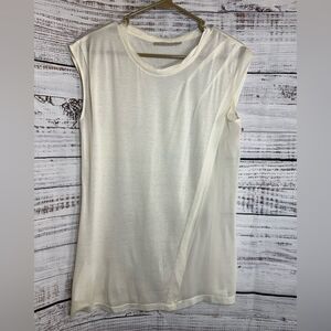 Stefanel Top Womens Sz Medium Tank ivory‎ plated Chiffon Minimalist sheer Blouse